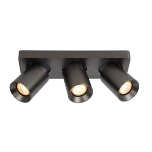 Foco de techo LED de acero negro con 3 tubos regulables de intensidad regulable para calentar