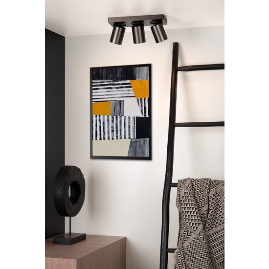 Foco de techo LED de acero negro con 3 tubos regulables de intensidad regulable para calentar