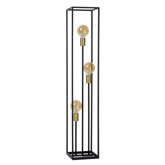 Lampadaire noir avec or dans une cage en acier robuste 3XE27