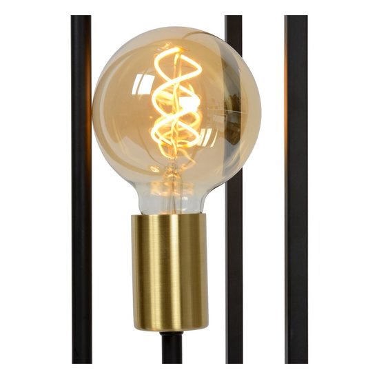 Black with gold floor lamp in robust steel cage 3XE27