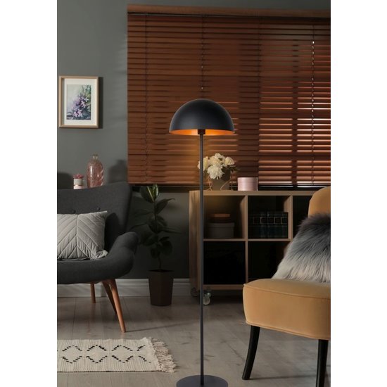 Lampadaire noir doré 35 cm E27 avec abat-jour demi-boule