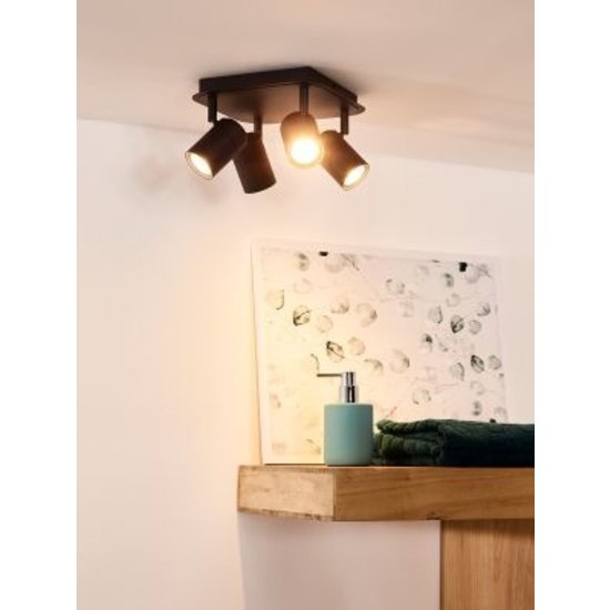 Jet black ceiling lamp with 4 x 5W dimmable GU10 included