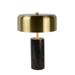 Tischlampe aus schwarzem Marmor mit glockenförmigem Messingschirm 3xG9