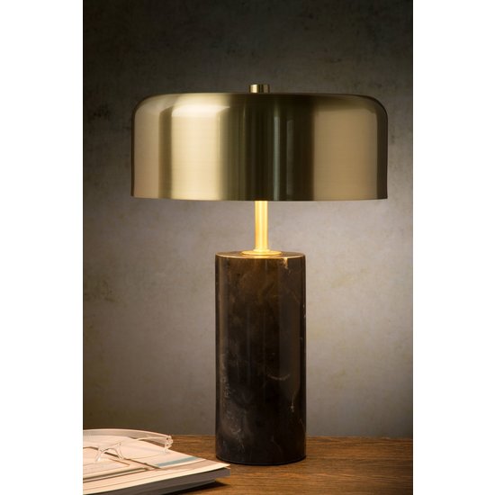 Lampe de table en marbre noir avec abat-jour en forme de cloche en laiton 3xG9