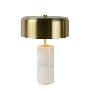 Tischlampe aus weißem Marmor mit glockenförmigem Messingschirm 3xG9