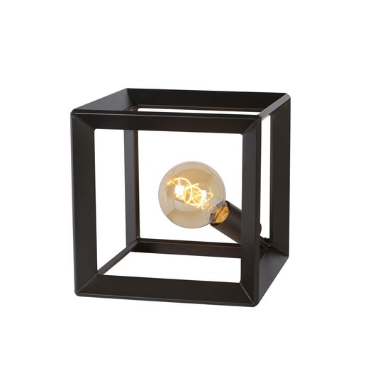 Dark steel cube-shaped iron table lamp E27