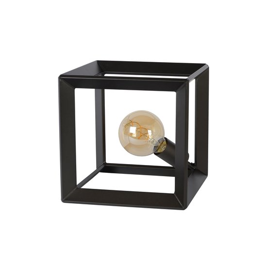 Lámpara de mesa de hierro en forma de cubo de acero oscuro E27