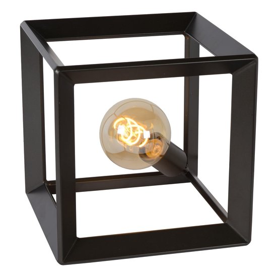Dark steel cube-shaped iron table lamp E27