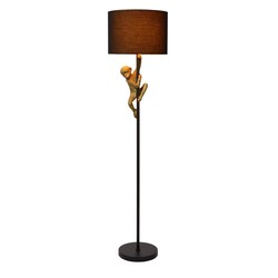 Black standing lamp with black shade and climbing monkey E27