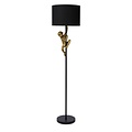 Lampe sur pied noire avec abat-jour noir et singe grimpeur E27