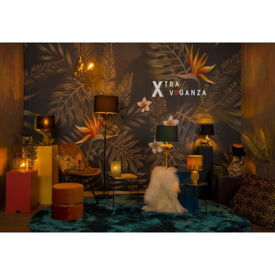 Lampe sur pied noire avec abat-jour noir et singe grimpeur E27