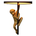 Lampe sur pied noire avec abat-jour noir et singe grimpeur E27