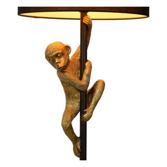 Lampe sur pied noire avec abat-jour noir et singe grimpeur E27
