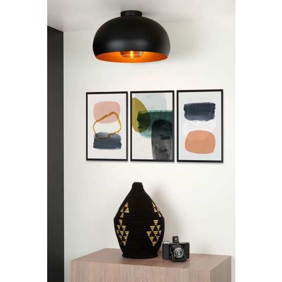 Plafonnier semi-circulaire rétro noir avec or foncé 38 cm Ø E27