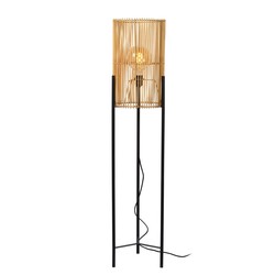 Lampadaire scandinave cylindrique noir avec bois clair E27