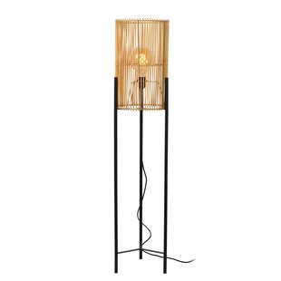 Lampadaire scandinave cylindrique noir avec bois clair E27