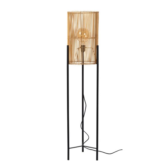 Scandinavian cylindrical black with light wood floor lamp E27