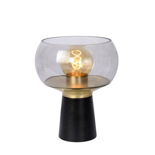 Lámpara de mesa negra E27 con diseño en latón y cristal.