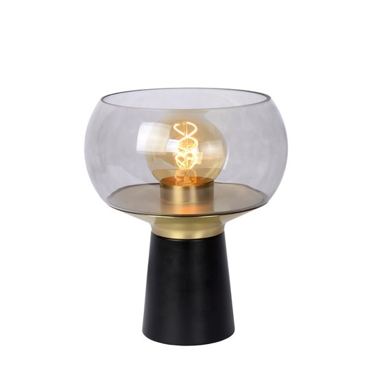 Zwarte tafellamp E27 met messing en glas design