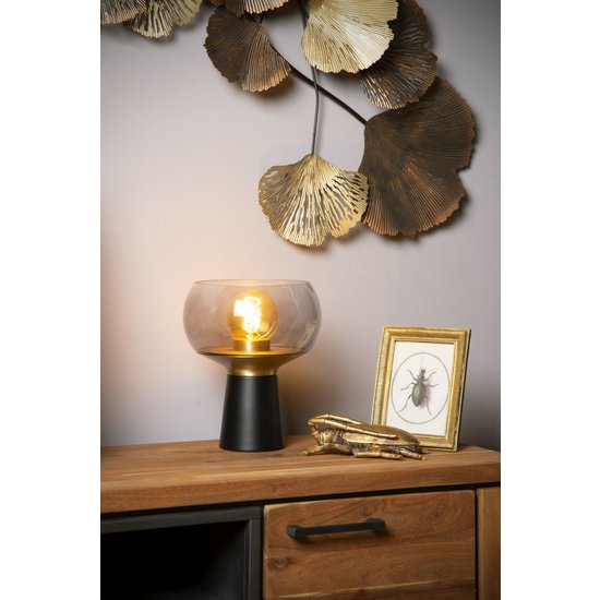 Zwarte tafellamp E27 met messing en glas design