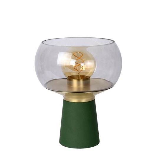 Lámpara de mesa verde E27 con diseño en latón y cristal
