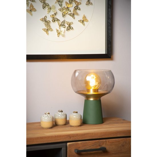 Green table lamp E27 with brass and glass design