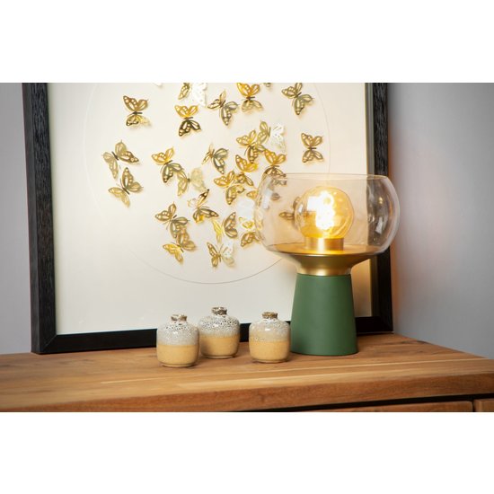 Lampe de table verte E27 design en laiton et verre