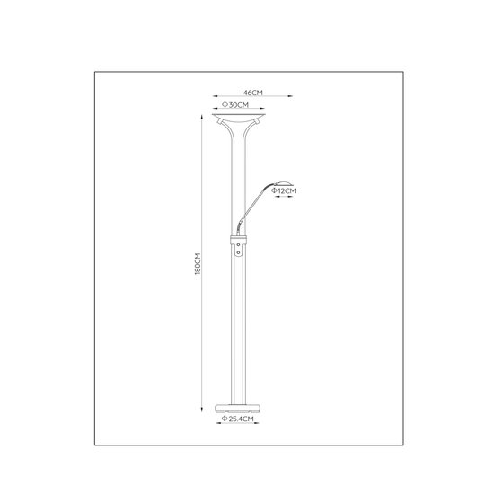 Mat chroom uplighter staande lamp 20W en 4W leeslamp