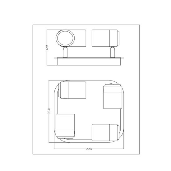 Tiefschwarze Deckenleuchte mit 4 x 5W dimmbarem GU10 inklusive