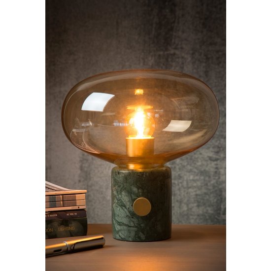 Lampe de table en verre ambré 23 cm avec socle en marbre E27