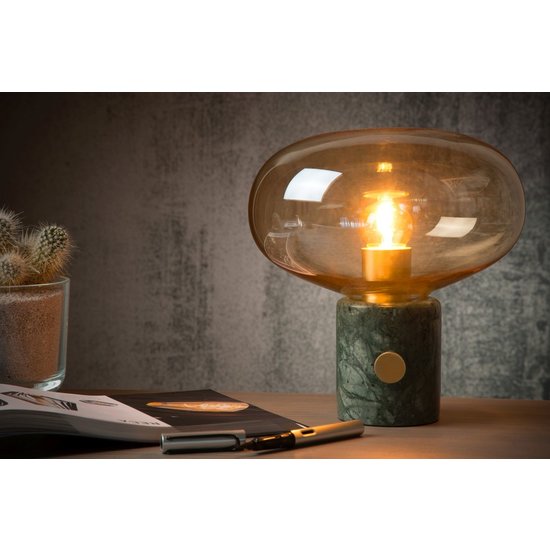 Lampe de table en verre ambré 23 cm avec socle en marbre E27
