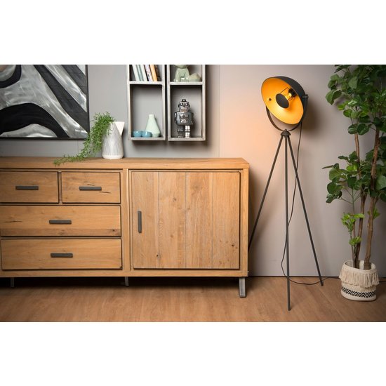 Sfeervolle driepoot zwart met goud vloerlamp E27