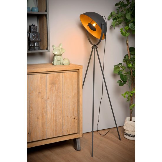 Sfeervolle driepoot zwart met goud vloerlamp E27