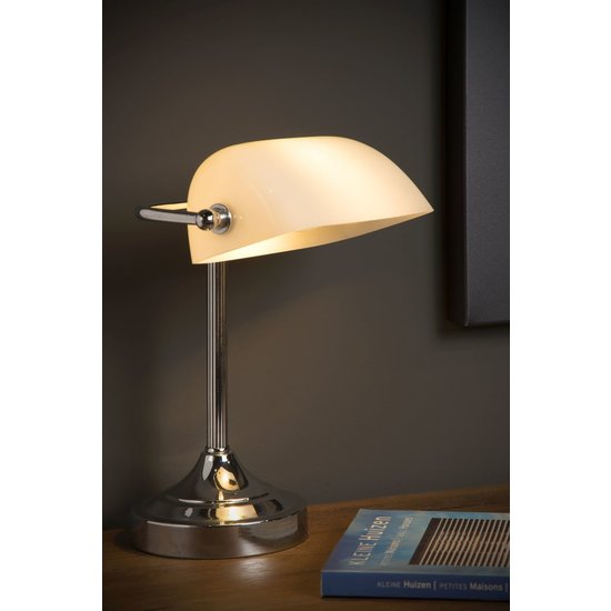 Lampe de notaire chrome lampe de bureau E14 verre blanc
