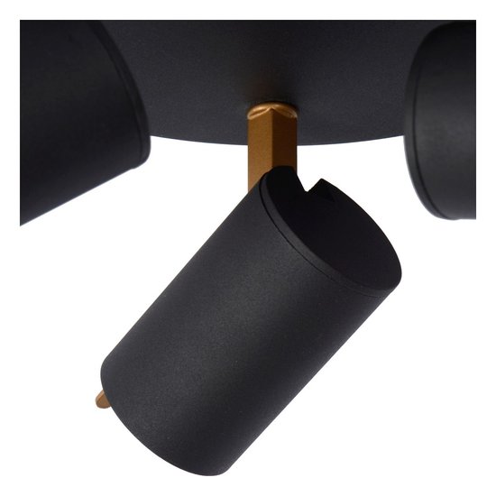 Moderner Deckenstrahler mit 3 Lampen in Schwarz/Mattgold, dimmbar bis warm, GU10
