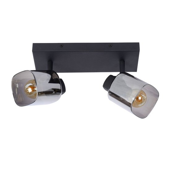 Plafondspot 2xE14 zwart met gerookt glas