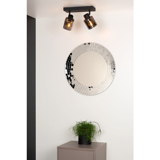 Plafondspot 2xE14 zwart met gerookt glas