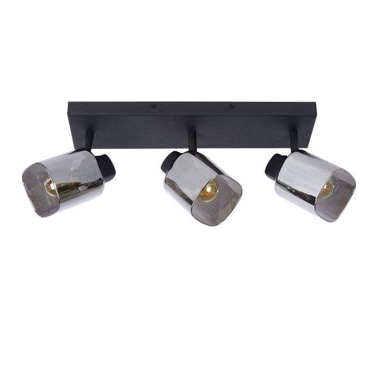 Plafondspot 3xE14 zwart met gerookt glas