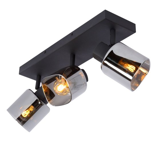 Plafondspot 3xE14 zwart met gerookt glas