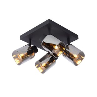 Plafondspot 4xE14 zwart met gerookt glas
