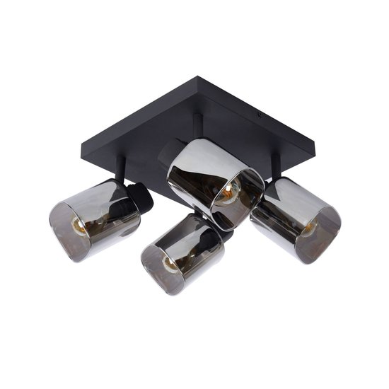 Plafondspot 4xE14 zwart met gerookt glas