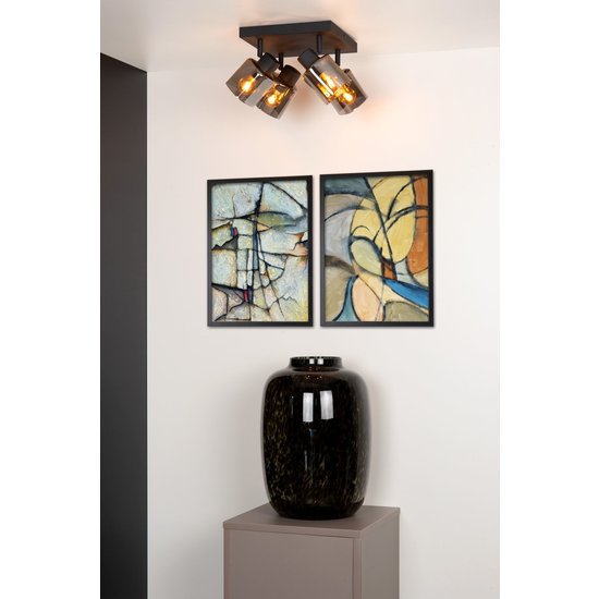 Plafondspot 4xE14 zwart met gerookt glas