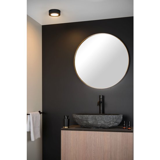 Plafonnier étanche 11,7cm rond noir dim 8W 3000K IP44