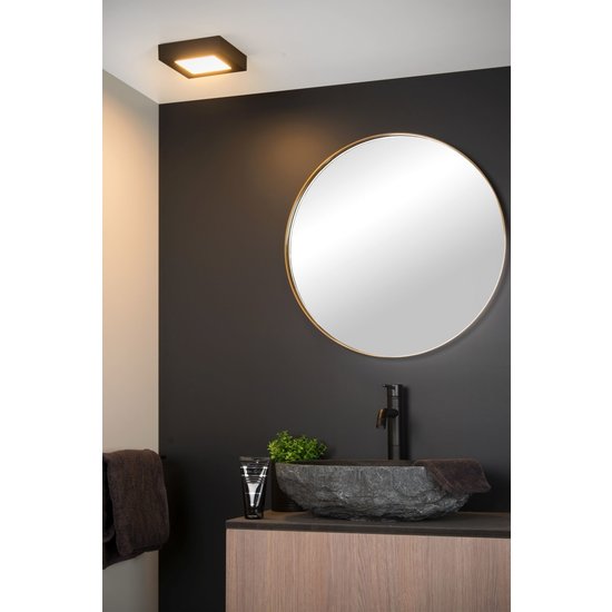 Waterproof ceiling lamp 16.8cm square black dim 15W 3000K IP44