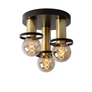 Ceiling lamp round 30cm black and brass 3xE27