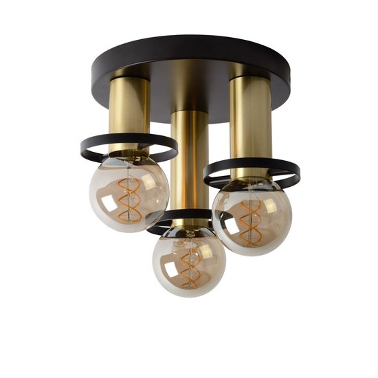 Ceiling lamp round 30cm black and brass 3xE27