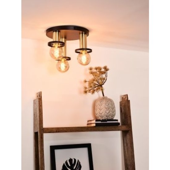 Plafón redondo 30cm negro y latón 3xE27