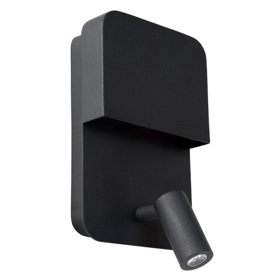 Multifunctional black wall lamp 10W with USB charging point