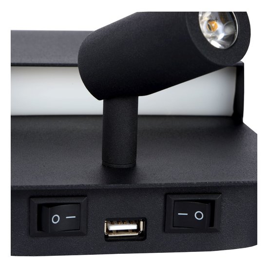Multifunctional black wall lamp 10W with USB charging point