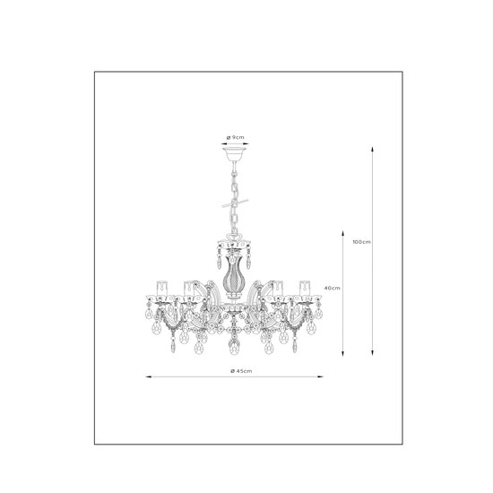 Beau lustre rural transparent 46 cm 5xE14